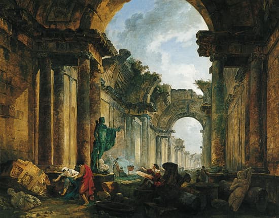 Hubert Robert, Vue imaginaire de la Grande Galerie du Louvre en ruines Hubert Robert, Vue imaginaire de la Grande Galerie du Louvre en ruines