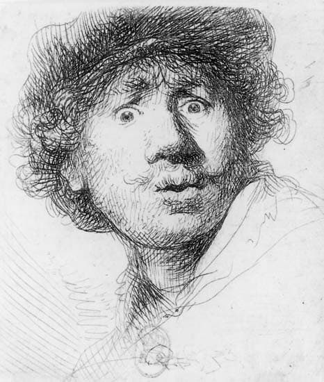 Rembrandt, Autoportrait aux yeux hagards Rembrandt, Autoportrait aux yeux hagards